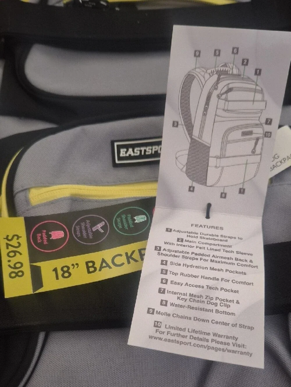 Eastsport Skatepark Skater Unisex Backpack CoolGray